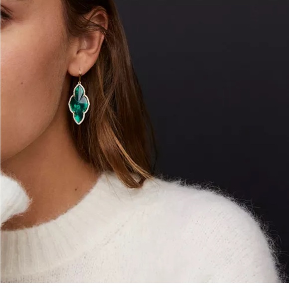 NWT- Kendra Scott Abbie Pave Framed Stone Drop Earrings - Picture 4 of 5